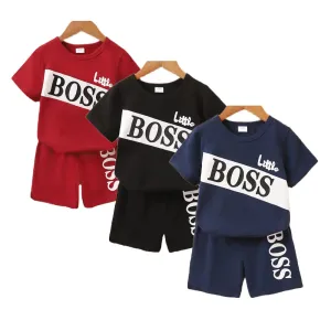 3 Colors Sport Style Child Boy Summer Holiday Outfit; 1-6 Years Boy 2PCS Clothing Set Letter T-shirt Solid Color Shorts Fashion