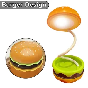 3 in 1 Burger Design Study Lamp, USB Rechargeable LED Desk Lamp with Built-in-Battery, 360° Flexible Hose with Pencil Sharpener and Storage, Table Night Lamp for Kids