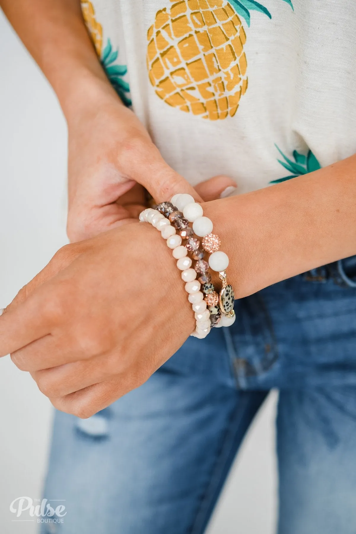 3 Layer Printed Teardrop Bracelet Set- Blush