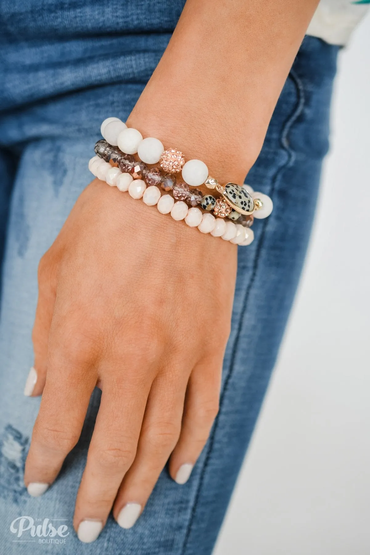 3 Layer Printed Teardrop Bracelet Set- Blush