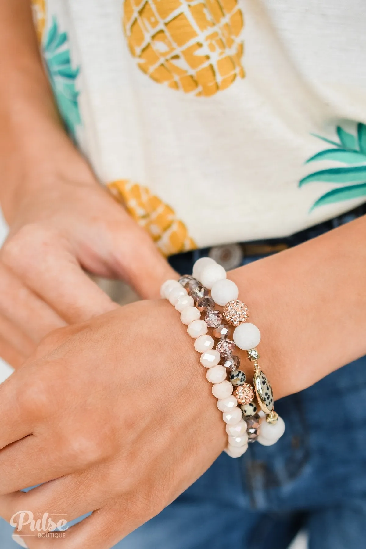 3 Layer Printed Teardrop Bracelet Set- Blush