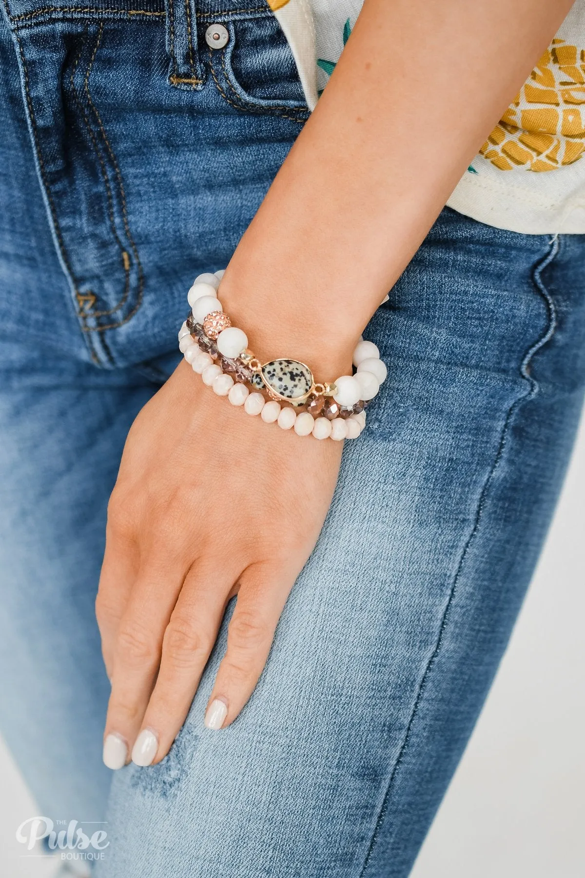 3 Layer Printed Teardrop Bracelet Set- Blush