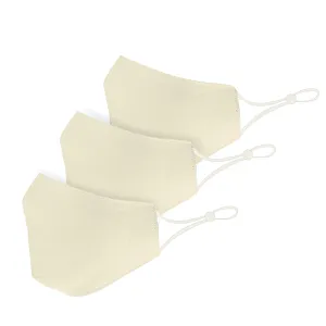 3 Pack Ivory Cotton Face Mask Cloth Masks for Mouth Nose Washable Reusable Double Layer Covering Adjustable Ear