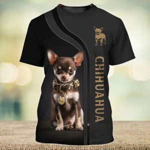 3D Dog T Shirts, Chihuahua Cute Black All Over Print T-Shirt, Gift For Pet Loves
