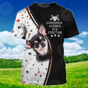 3D Dog T Shirts, Chihuahua Kisses Fix Everythings All Over Print T-Shirt, Gift For Pet Loves