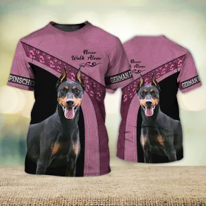 3D Dog T Shirts, German Pinscher Love Never Walk Alone All Over Print T-Shirt, Gift For Pet Loves