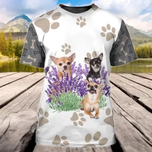 3D Dog T Shirts, Mitru Lavender Chihuahuas All Over Print T-Shirt, Gift For Pet Loves