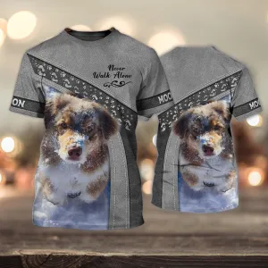 3D Dog T Shirts, Moon Never Walk Alone All Over Print T-Shirt, Gift For Pet Loves