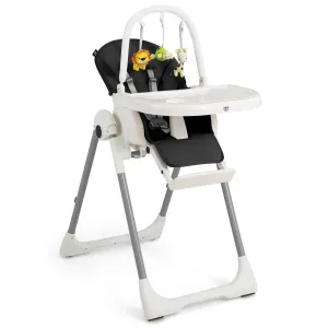 4-in-1 Foldable Baby High Chair with 7 Adjustable Heights and Free Toys Bar - Black