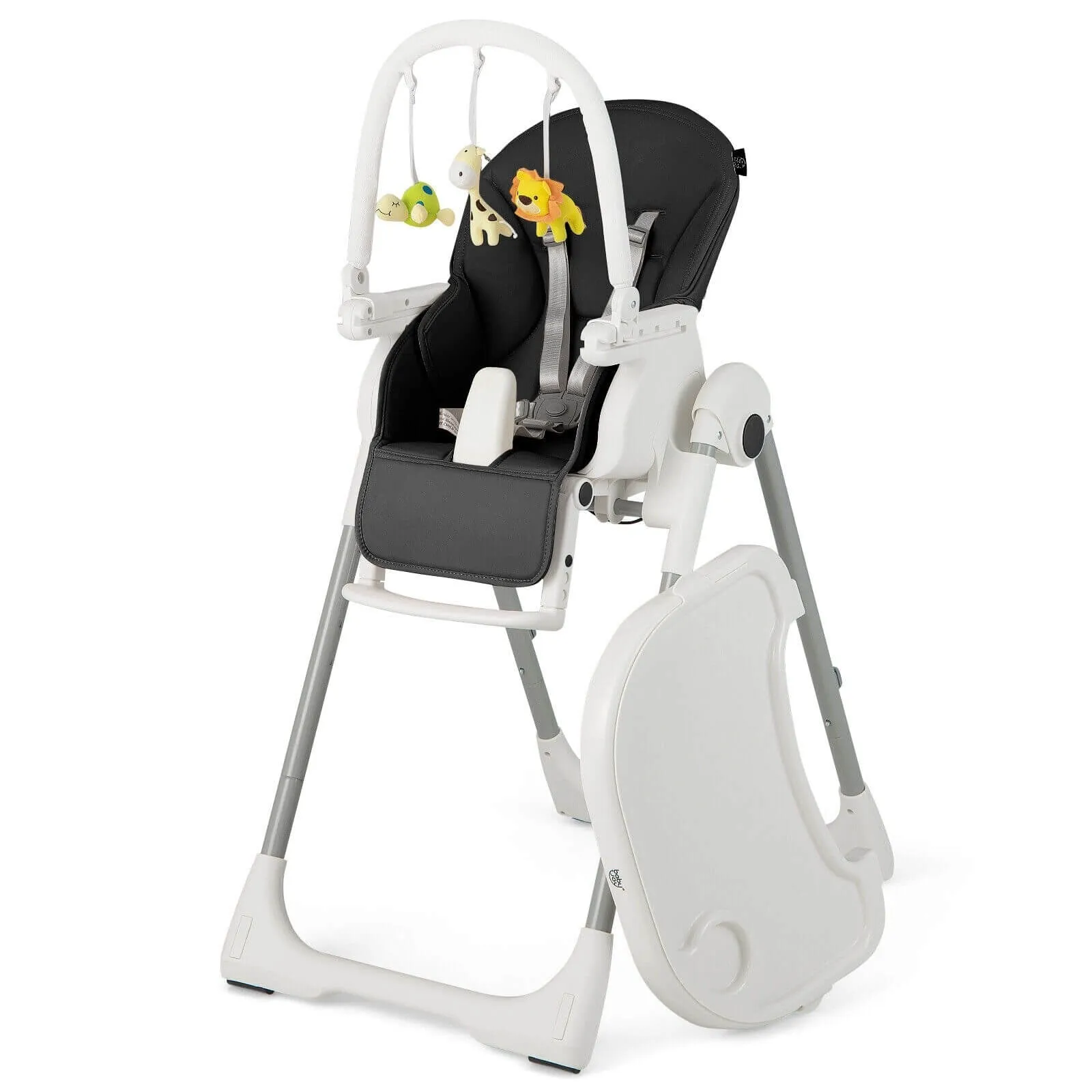 4-in-1 Foldable Baby High Chair with 7 Adjustable Heights and Free Toys Bar - Black
