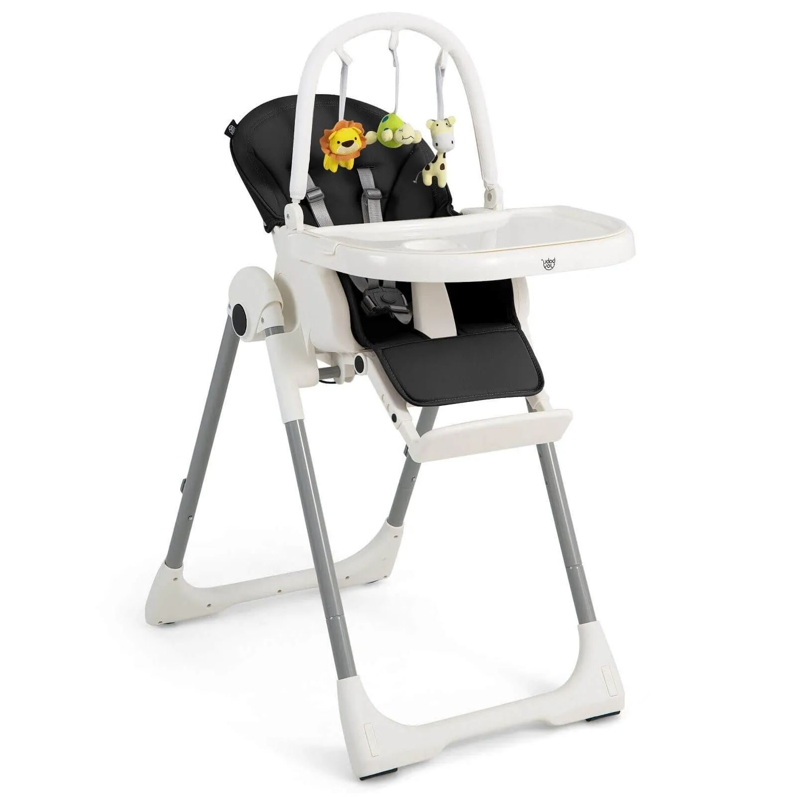 4-in-1 Foldable Baby High Chair with 7 Adjustable Heights and Free Toys Bar - Black