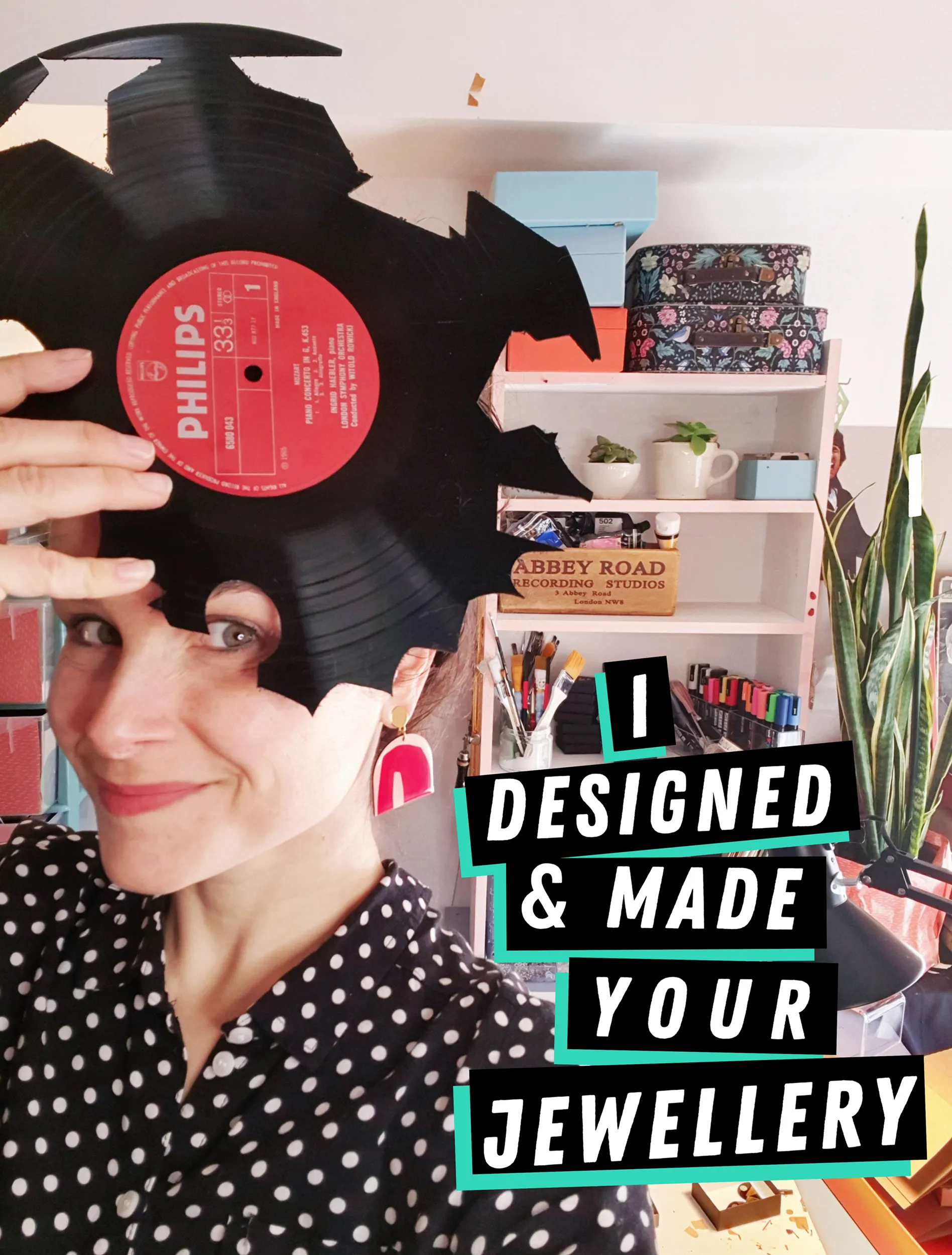 40% OFF / modern recycled vinyl record necklace in blue grey, copper and recycled paper detail