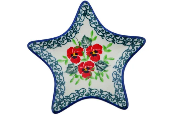 4" Tea Bag or Lemon Plate - Delicate Red Flowers