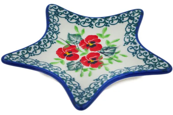 4" Tea Bag or Lemon Plate - Delicate Red Flowers