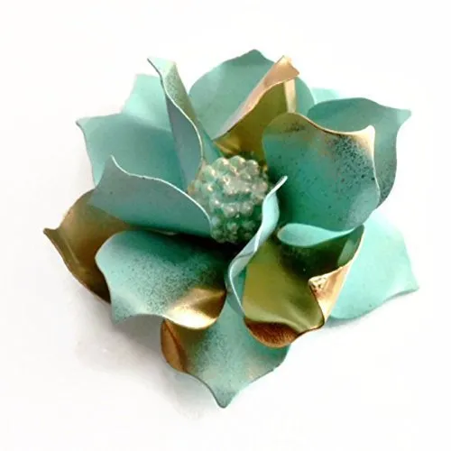 50s Style Seafoam Green and Gold Tone Gardenia