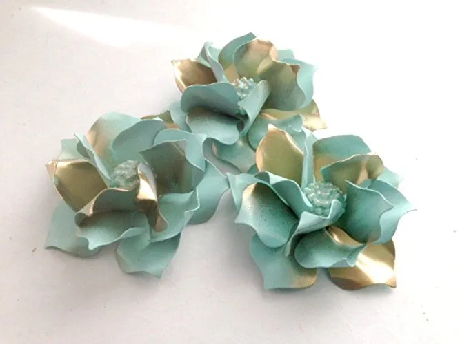 50s Style Seafoam Green and Gold Tone Gardenia