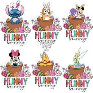 6 Cartoon Easter Day Hunny Bunny Designs Bundle PNG
