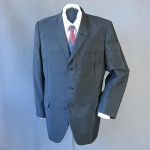 60s Men's Suit Jacket Vintage Sharkskin Edwardian Inspired Charcoal Gray Medium VFG