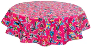 68" Round Oilcloth Tablecloth in Animal Wonderland Pink