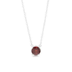 7mm Natural Garnet Pendant in Sterling Silver with Chain