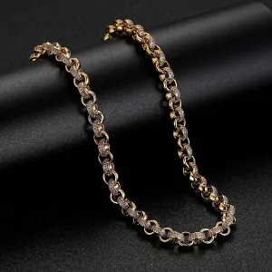 8mm Gold Belcher Chain Pink Stones 18 Inch