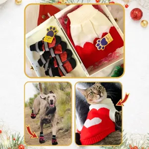 A a Pets' Goodie Box of (2) for Dogs and Cats: Cozy Knitted Flannel Sweater & Boots