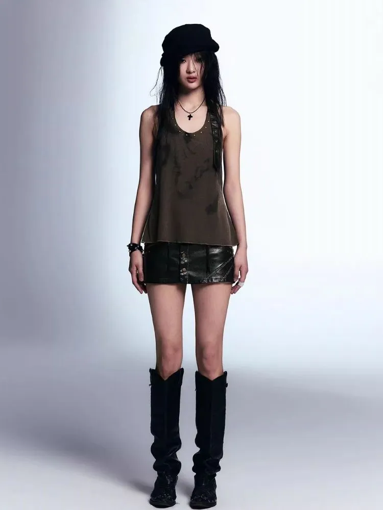 A-line leather short skirt【s0000007916】