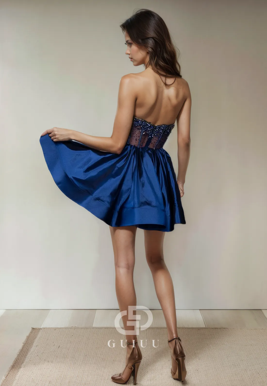 A-Line Strapless Sleeveless Illsion Beaded Back Zipper Homecoming Dress