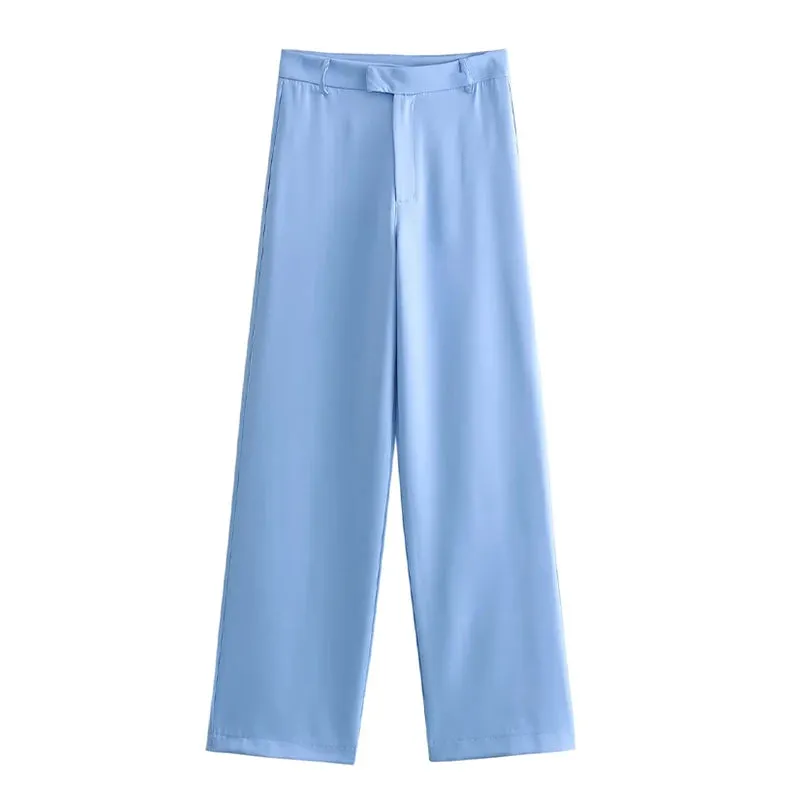 A&A Spring Blue Single Button Wide Leg Pant Suit