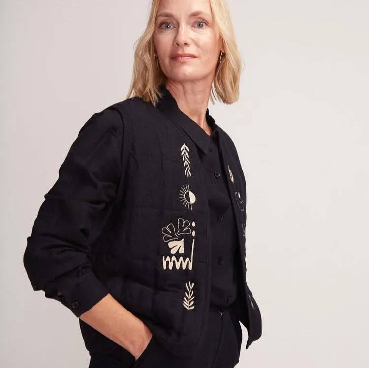 Abstract Black Embroidered Waistcoat