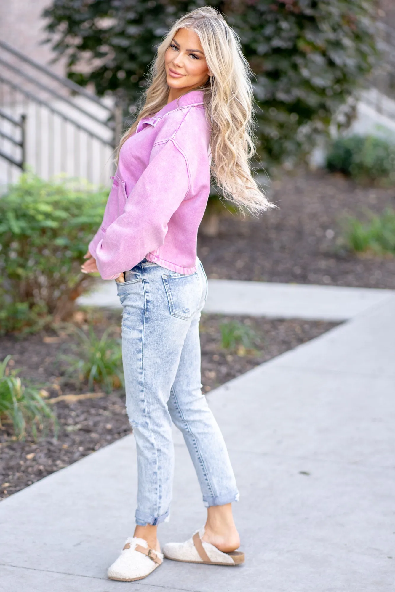 Acid Wash Fleece Half Snap Sweatshirt with Pocket