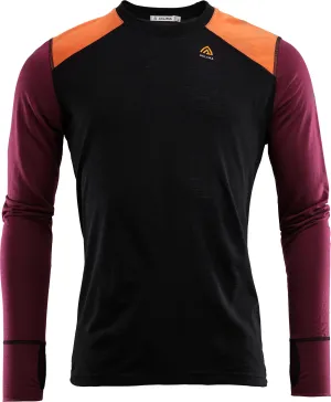 Aclima LightWool Reinforced Crew Neck Man Jet Black/Zinfandel/Orange Tiger | Buy Aclima LightWool Reinforced Crew Neck Man Jet Black/Zinfandel/Orange Tiger here | Outnorth