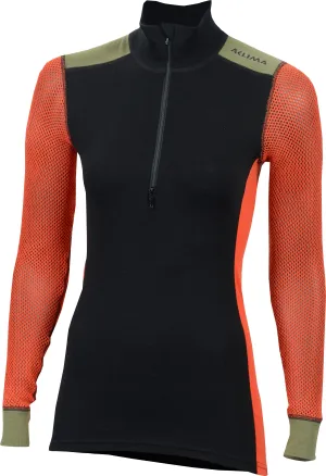 Aclima Women&#x27;s WoolNet Hybrid Mock Neck Jet Black/Poinciana/Capulet Olive | Buy Aclima Women&#x27;s WoolNet Hybrid Mock Neck Jet Black/Poinciana/Capulet Olive here | Outnorth