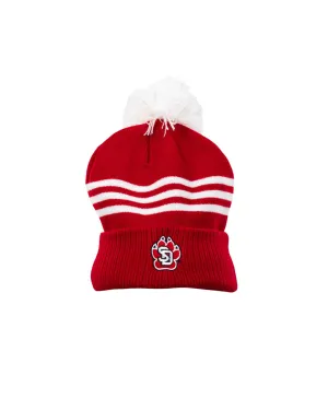 Adidas Red Three Stripe Cuffed Pom Knit Hat