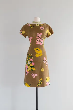 Adorable 1960's Floral Print Day Dress From Saks / Medium