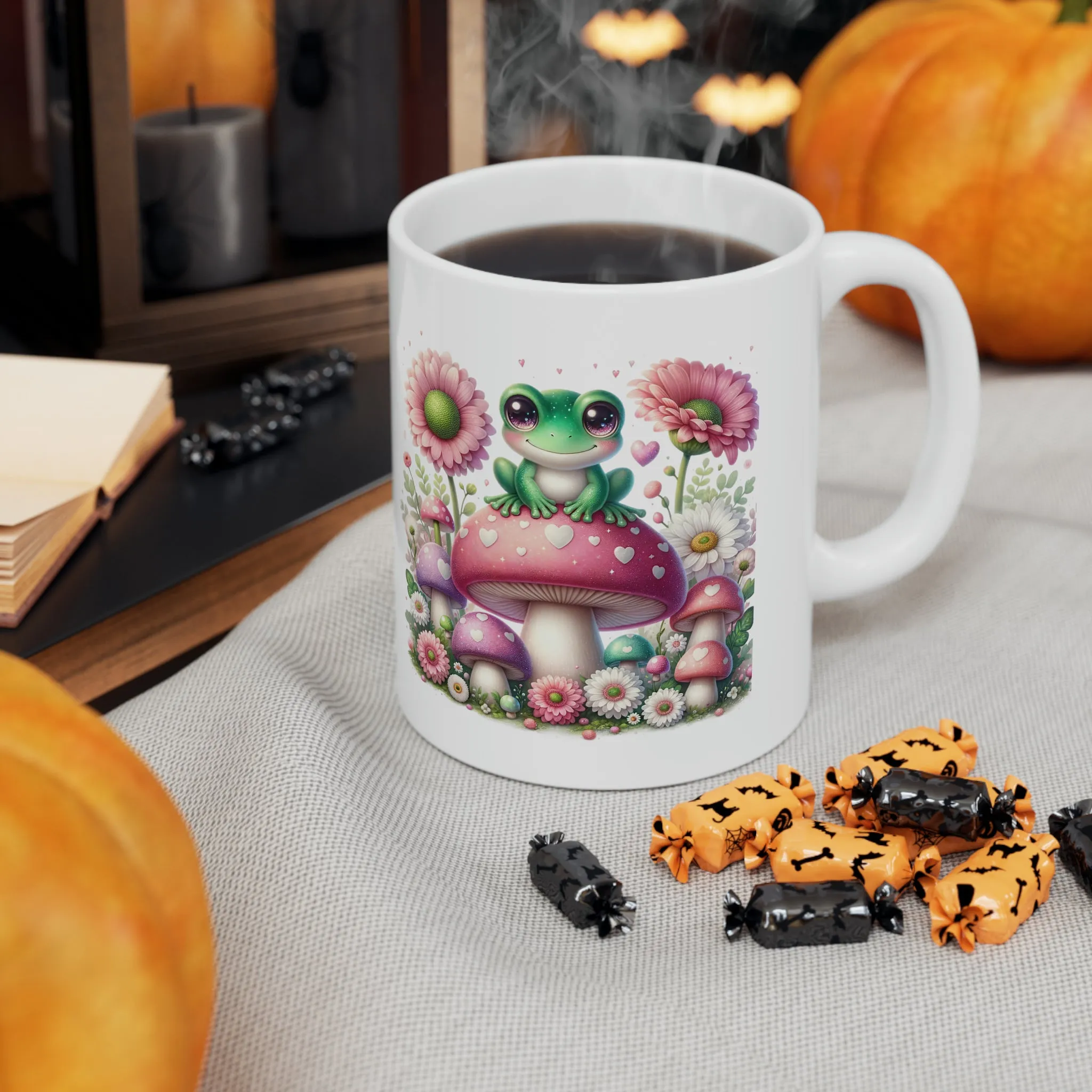 Adorable Frog Illustration Mug, Cute Animal Coffee Cup, Whimsical Forest Creatures, Nature Lover Gift, Ceramic Mug, 11oz