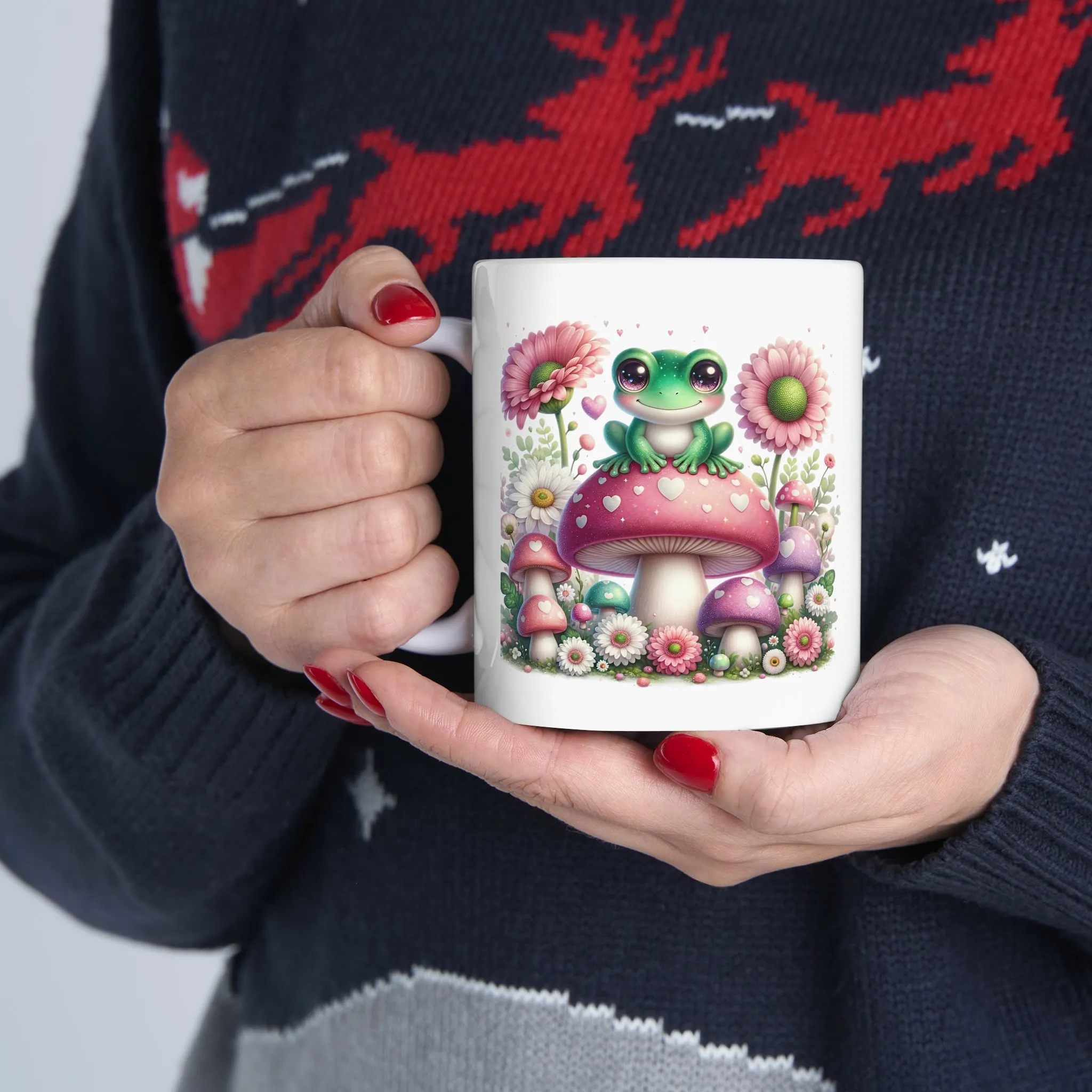 Adorable Frog Illustration Mug, Cute Animal Coffee Cup, Whimsical Forest Creatures, Nature Lover Gift, Ceramic Mug, 11oz