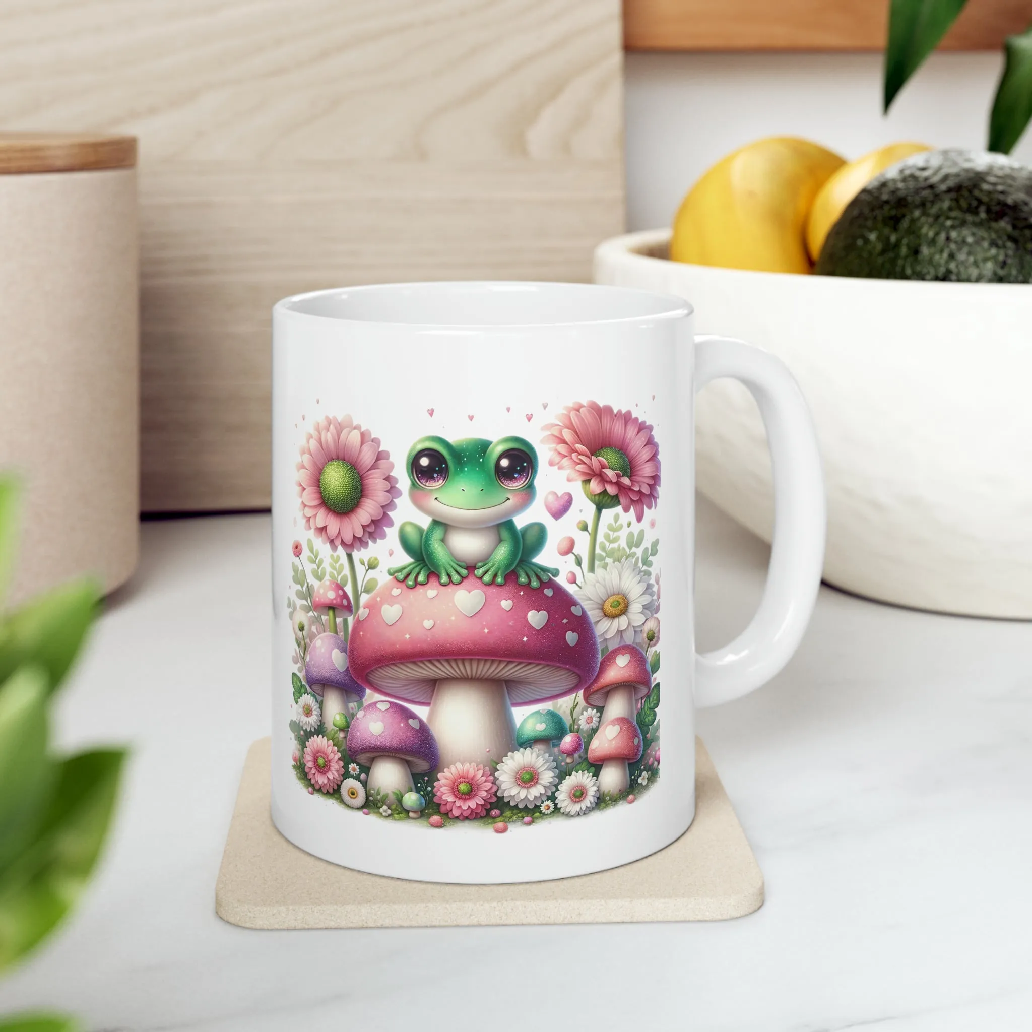 Adorable Frog Illustration Mug, Cute Animal Coffee Cup, Whimsical Forest Creatures, Nature Lover Gift, Ceramic Mug, 11oz