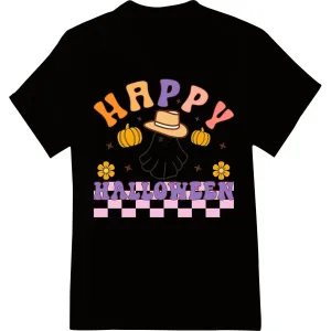 Adorable Ghost Says Happy Halloween in Colorful Style