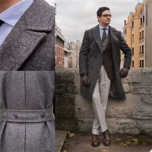 Aidase High Quality Wool Men Suits Thick Custom Made Men Suits Double Breasted Tuxedos Peaked Lapel Blazer Business Formal Long Coat