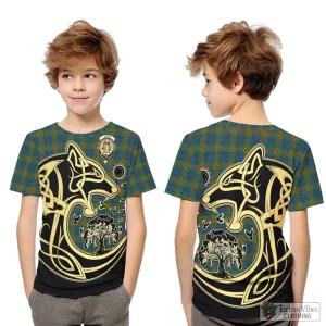 Aiton Tartan Kid T-Shirt with Family Crest Celtic Wolf Style
