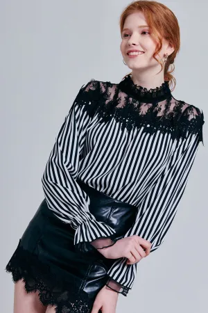 Alayna Lace Overlay Striped Blouse