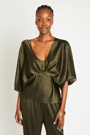 ALI SILK WRAP TOP - OLIVE