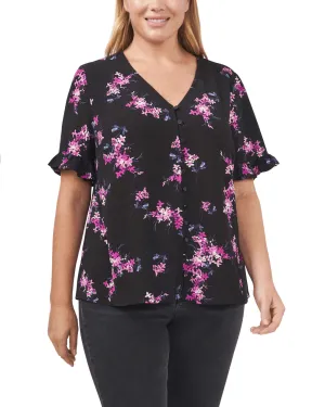 Alice Button-Front Ruffled Blouse | 060-RICH BLACK