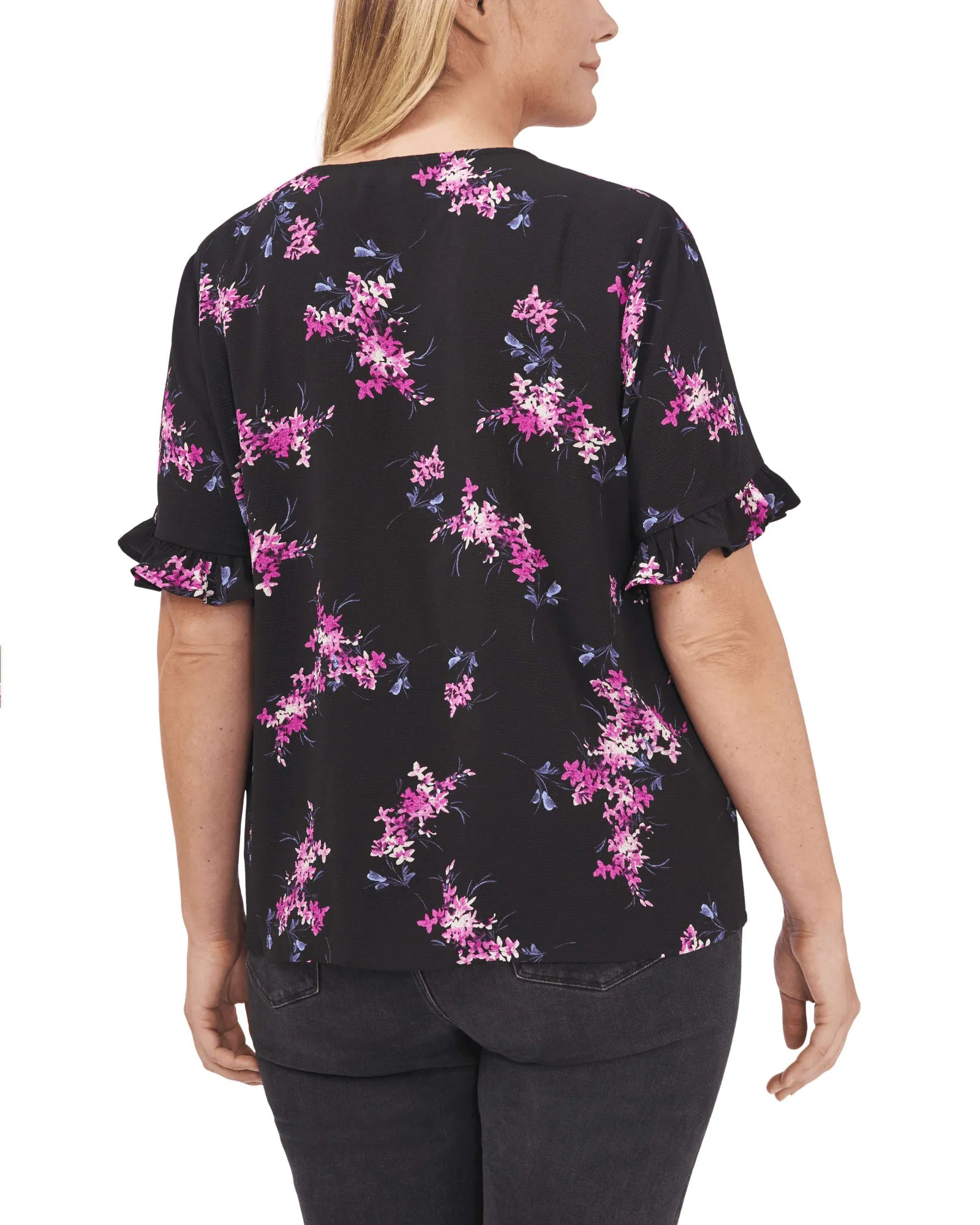 Alice Button-Front Ruffled Blouse | 060-RICH BLACK