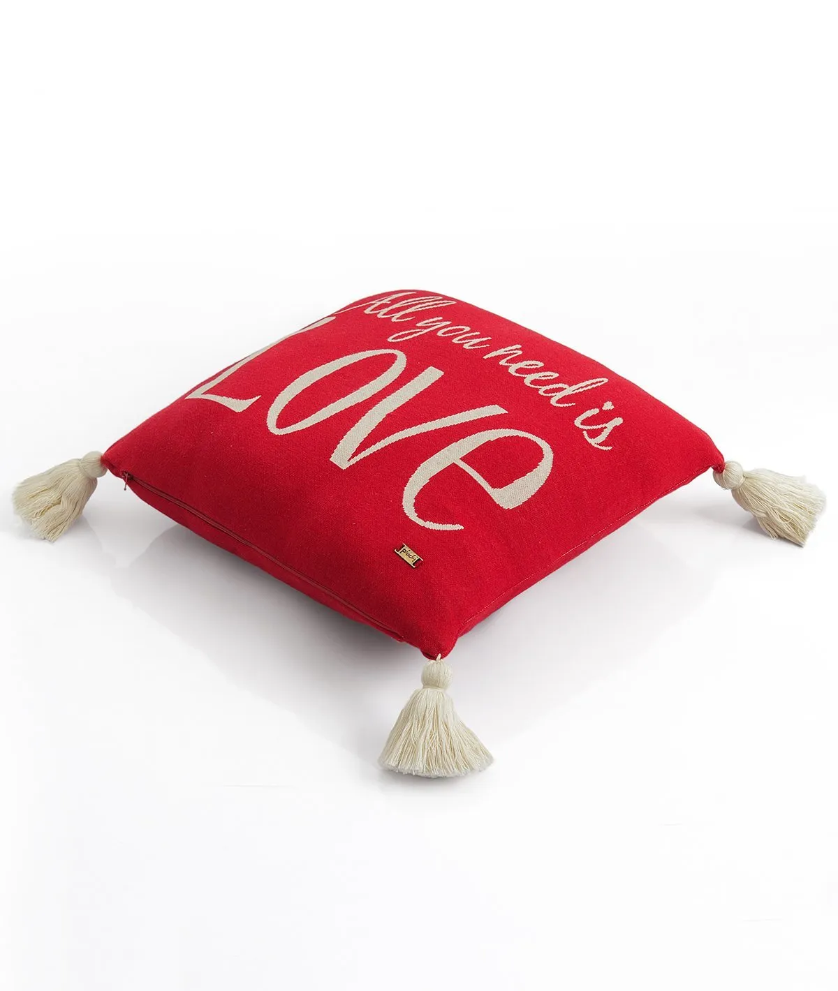 All You Need Is Love Cotton Knitted Decorative  Red Color 16 x 16 Inches Cushion Cover
