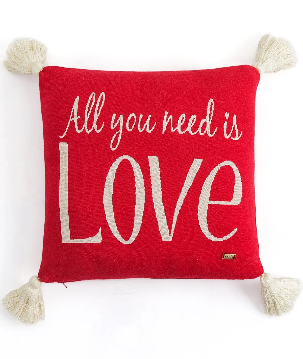 All You Need Is Love Cotton Knitted Decorative  Red Color 16 x 16 Inches Cushion Cover