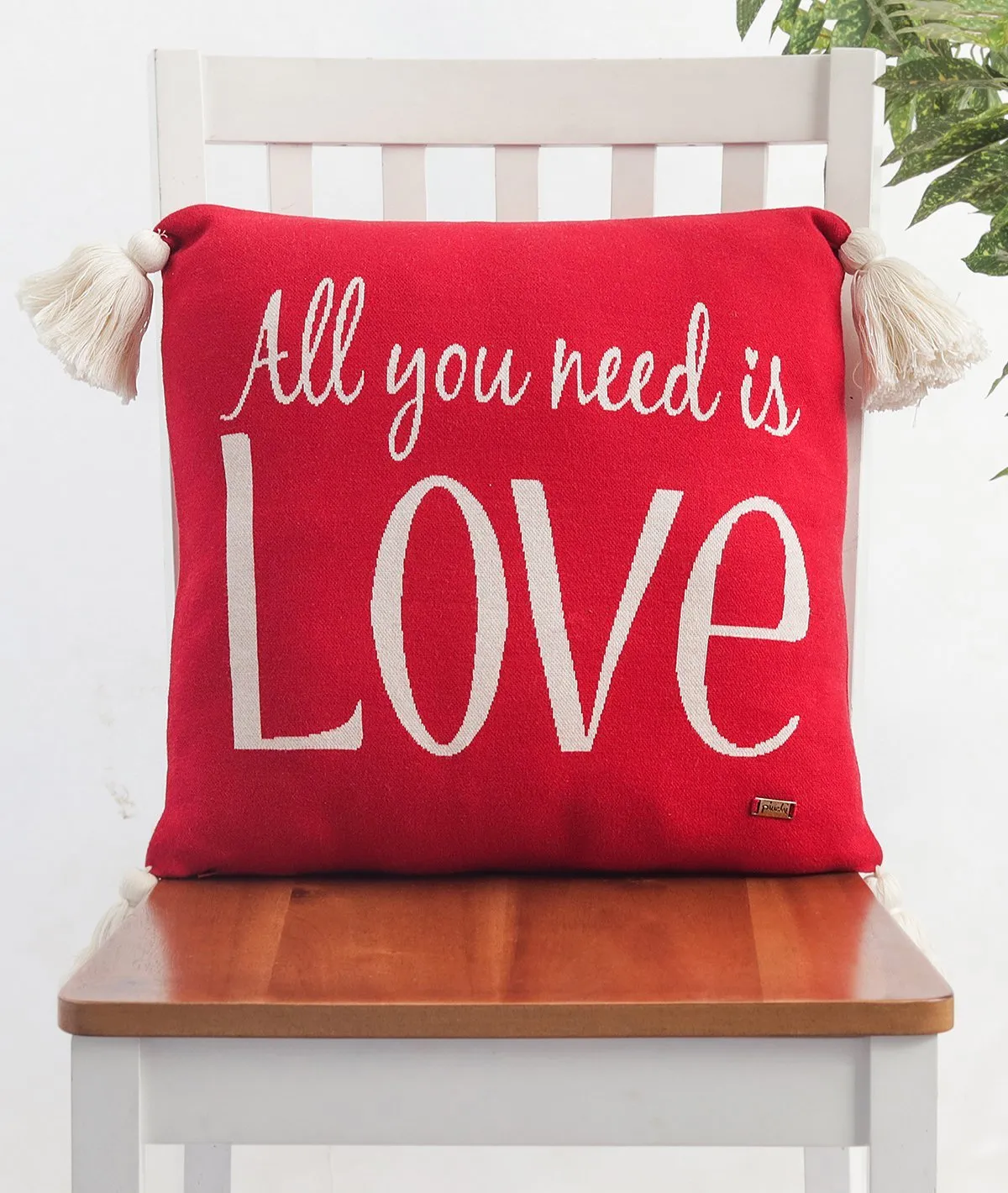 All You Need Is Love Cotton Knitted Decorative  Red Color 16 x 16 Inches Cushion Cover