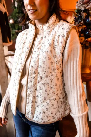 Alpine Meadow Floral Detail Quilted Vest - Cream/Multi