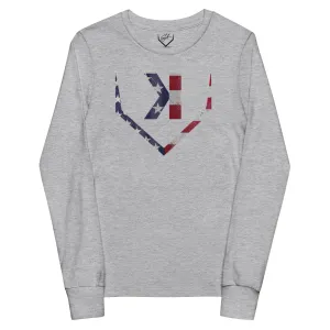 American Flag Home Plate Distressed - Youth Long Sleeve